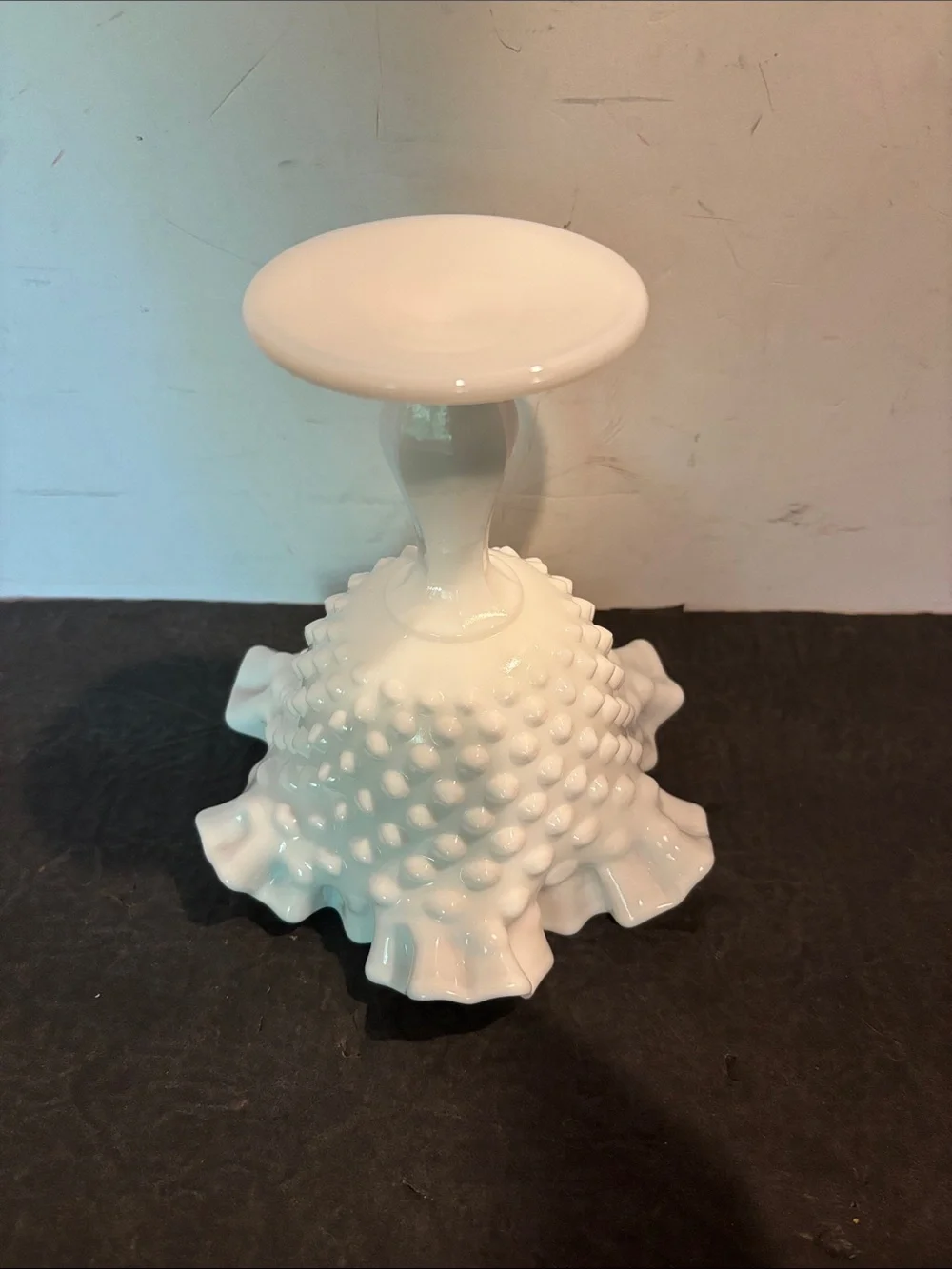 Fenton 3628 White Hobnail Ruffled Pedestal 6” Compote Vase